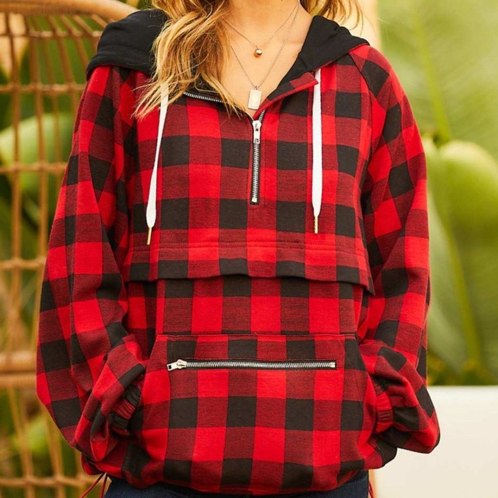 Woman's Buffalo Plaid Hoodie - Sz Lg BOUTIQUE SELL OUT